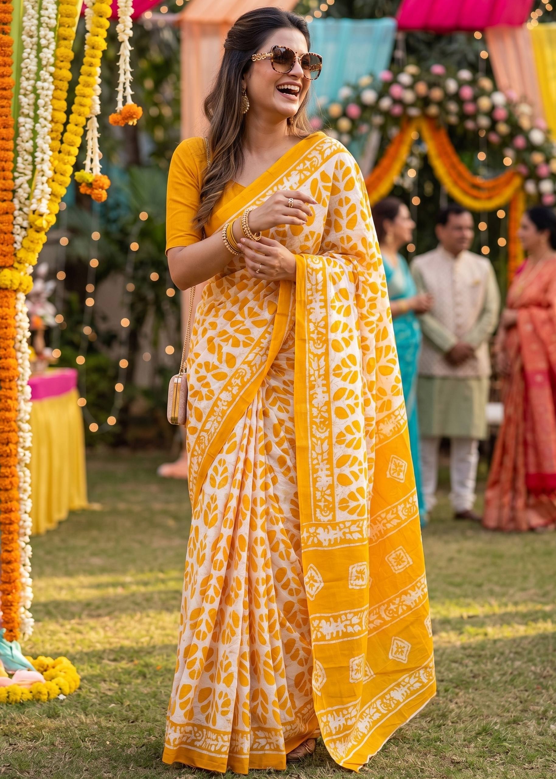 Pure Mul Cotton Batik Print Saree With Blouse