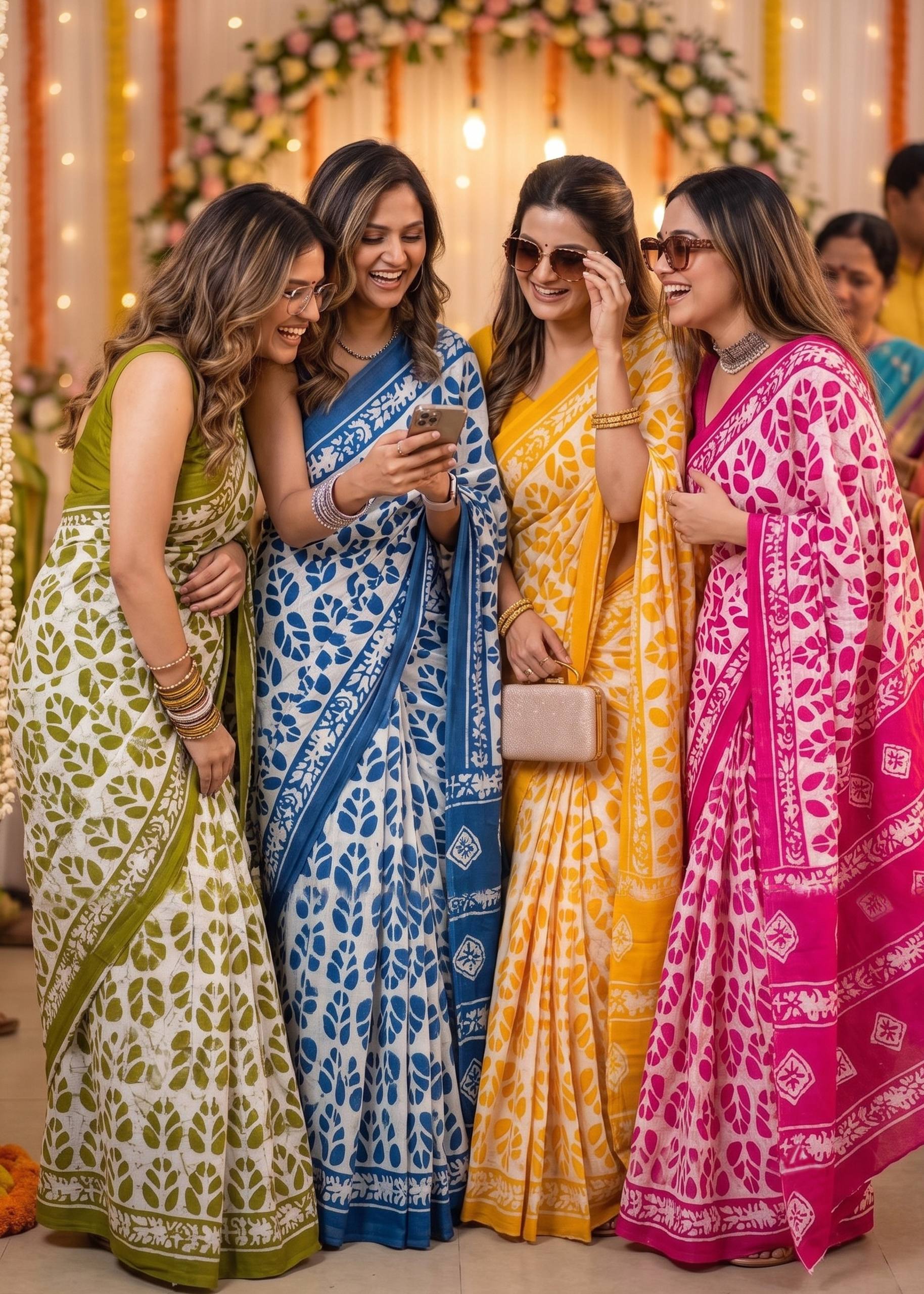 Pure Mul Cotton Batik Print Saree With Blouse