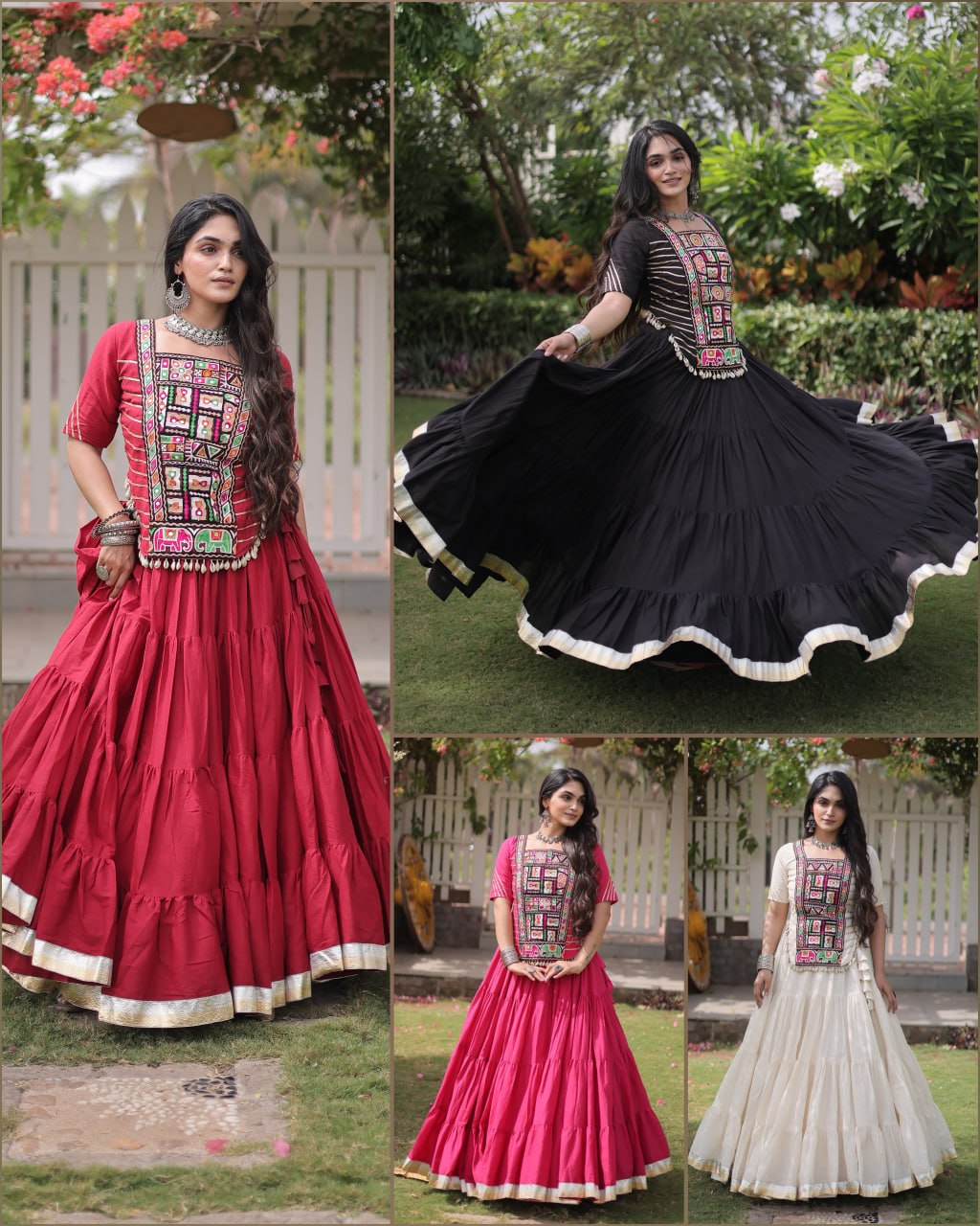 Cotton Kutchi Patch work Blouse Lehenga Navratri Set