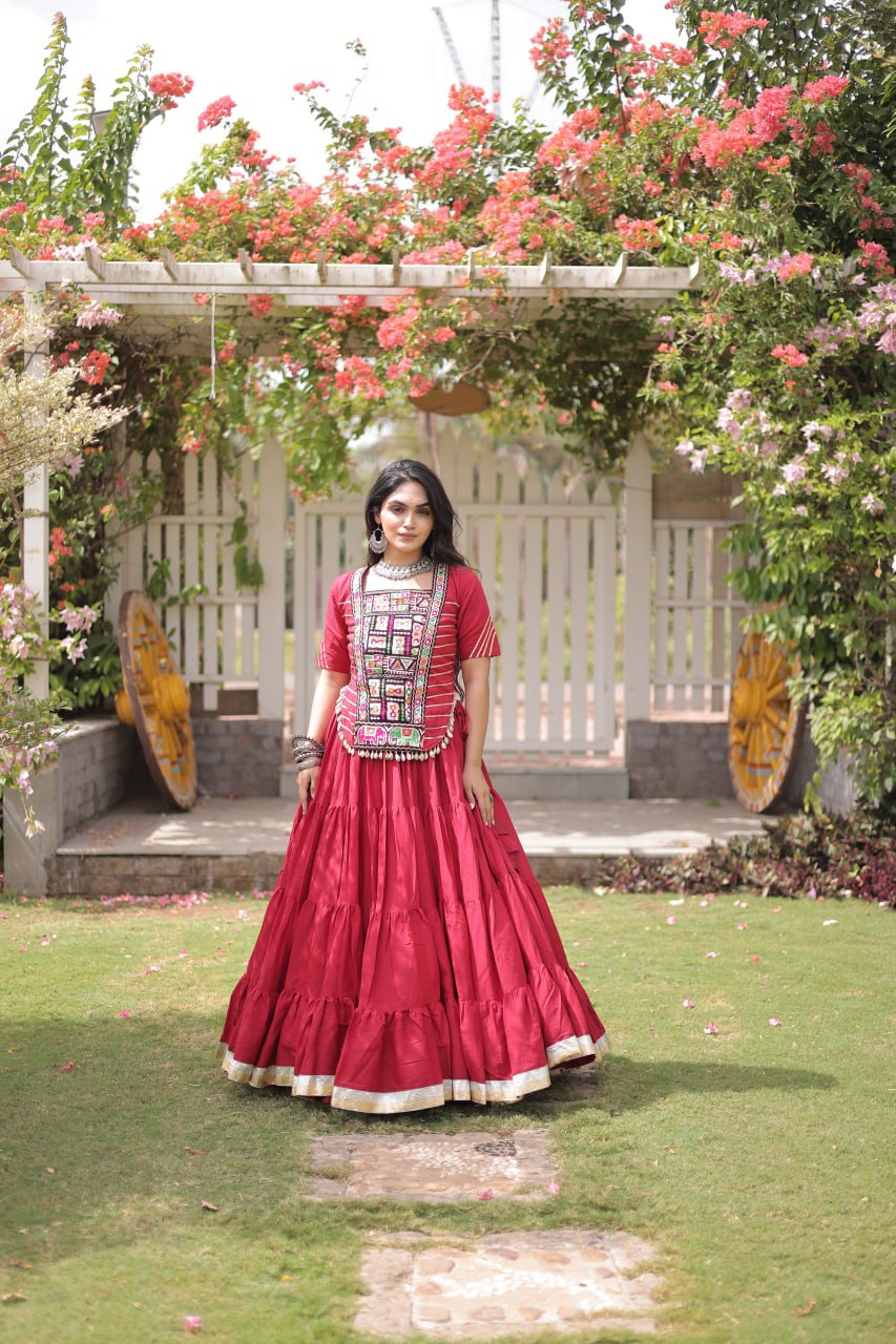 Cotton Kutchi Patch work Blouse Lehenga Navratri Set