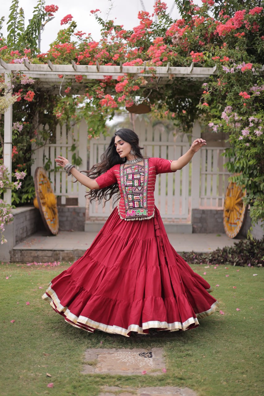 Cotton Kutchi Patch work Blouse Lehenga Navratri Set