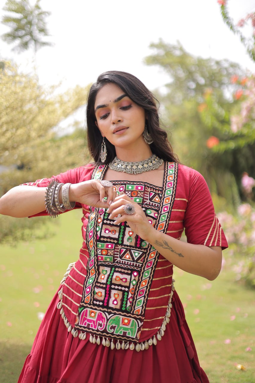 Cotton Kutchi Patch work Blouse Lehenga Navratri Set