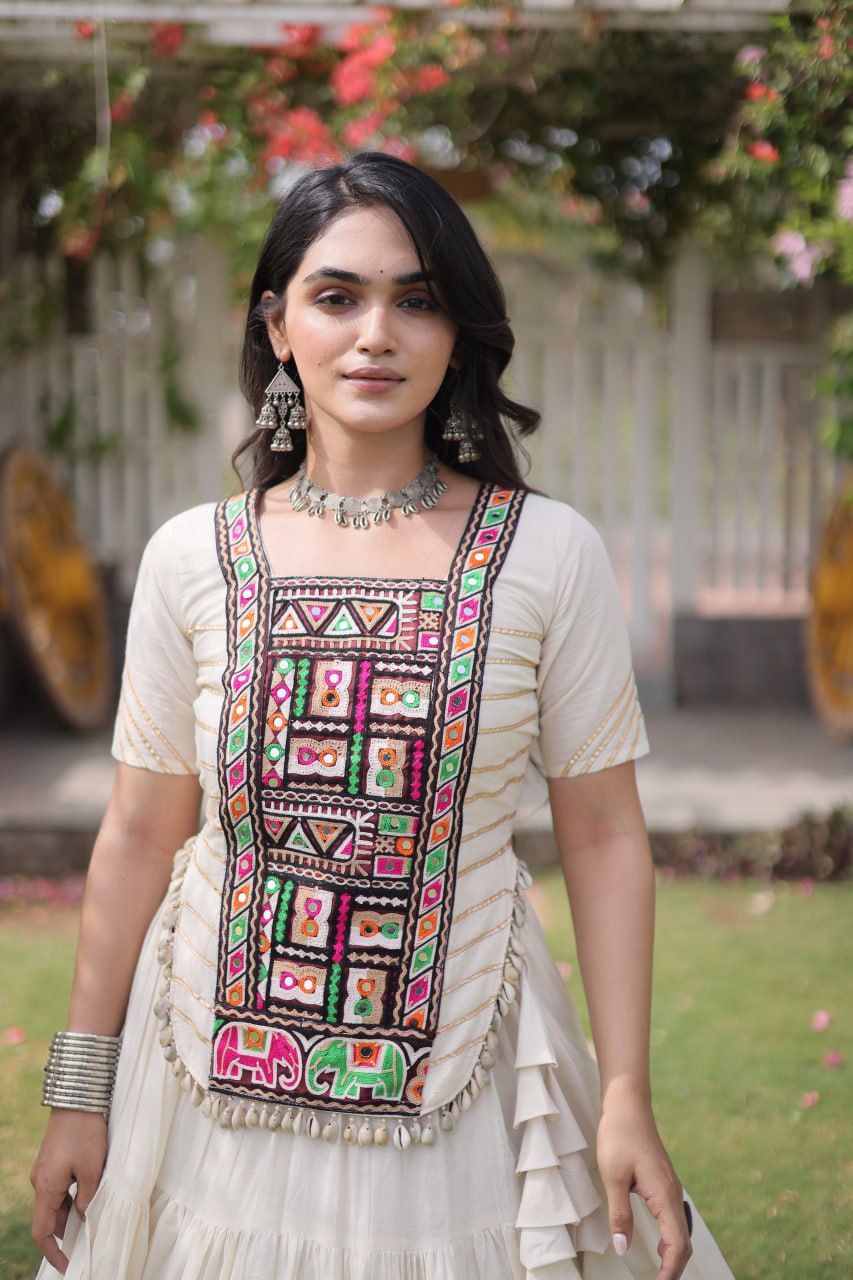 Cotton Kutchi Patch work Blouse Lehenga Navratri Set