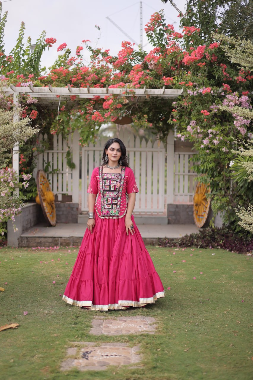 Cotton Kutchi Patch work Blouse Lehenga Navratri Set