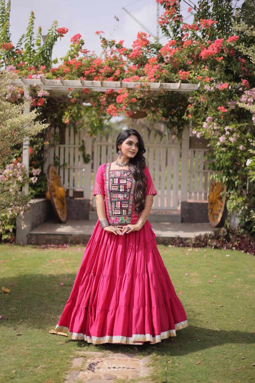 Cotton Kutchi Patch work Blouse Lehenga Navratri Set