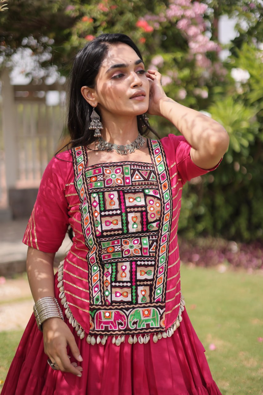 Cotton Kutchi Patch work Blouse Lehenga Navratri Set