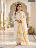 White Pure Khadi Cotton Embriodery Suit Set