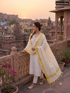 White Pure Khadi Cotton Embriodery Suit Set