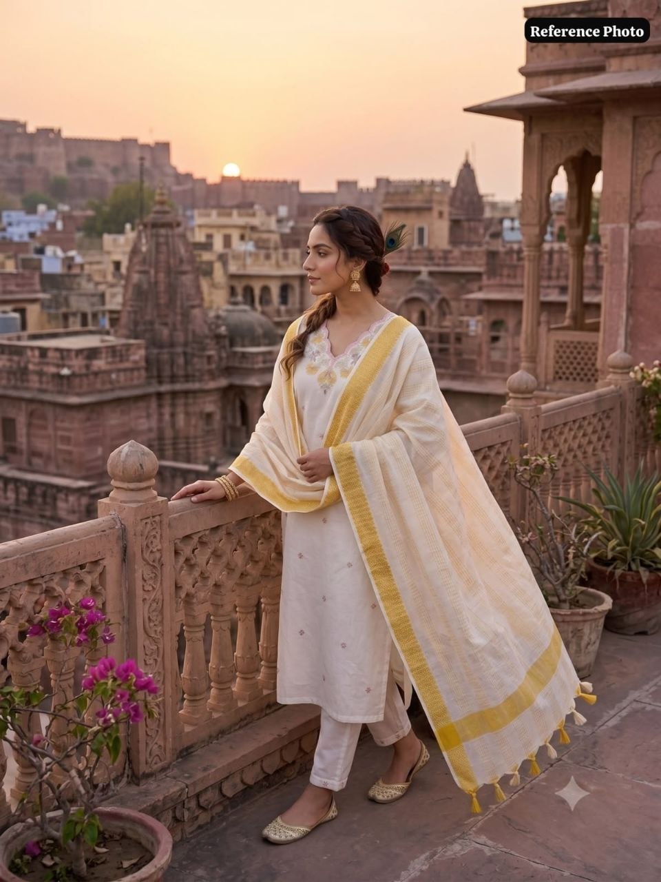 White Pure Khadi Cotton Embriodery Suit Set