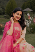 Beige Zarna Silk Printed Suit Set