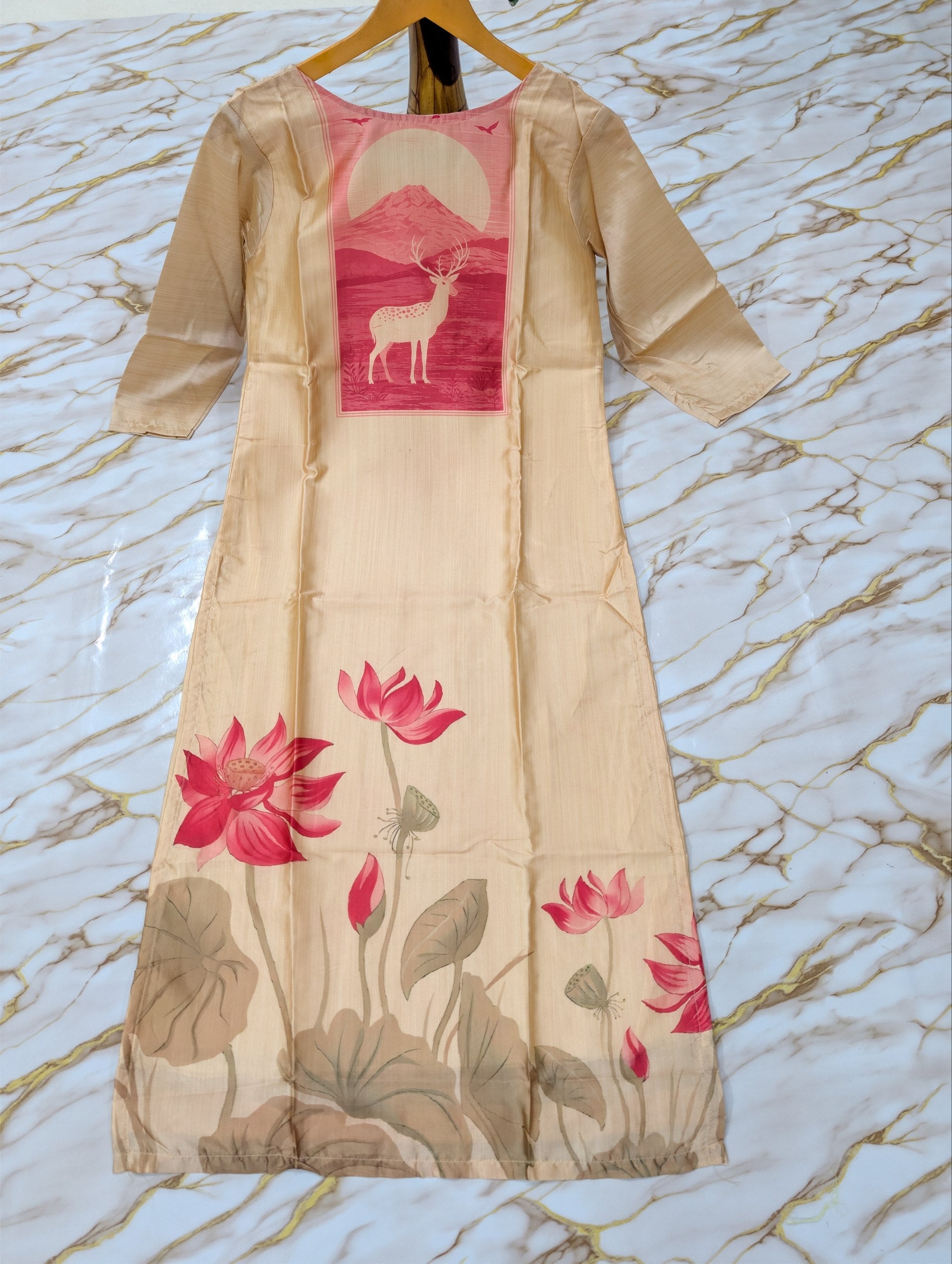 Beige Zarna Silk Printed Suit Set
