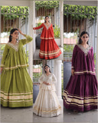 Cotton Zari Gota Work Lehenga with Mirror Blouse Set