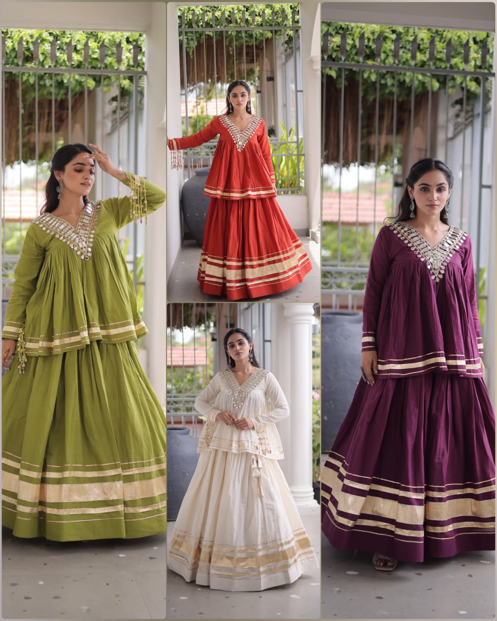 Cotton Zari Gota Work Lehenga with Mirror Blouse Set