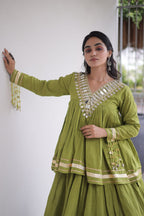Cotton Zari Gota Work Lehenga with Mirror Blouse Set