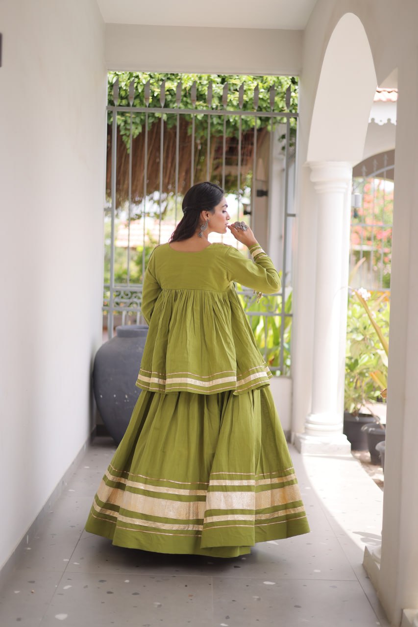 Cotton Zari Gota Work Lehenga with Mirror Blouse Set