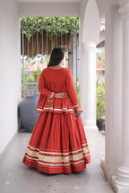 Cotton Zari Gota Work Lehenga with Mirror Blouse Set
