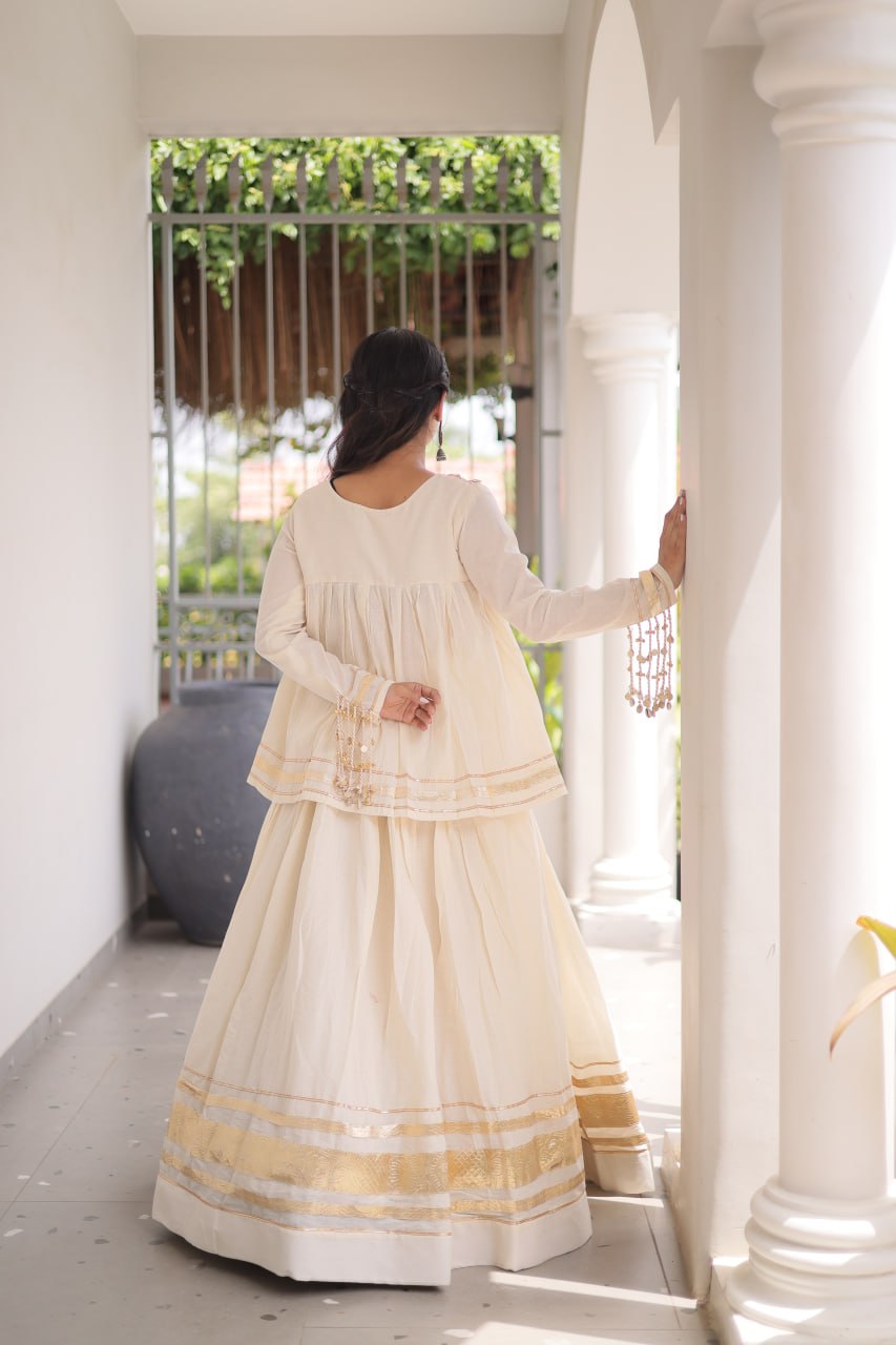 Cotton Zari Gota Work Lehenga with Mirror Blouse Set