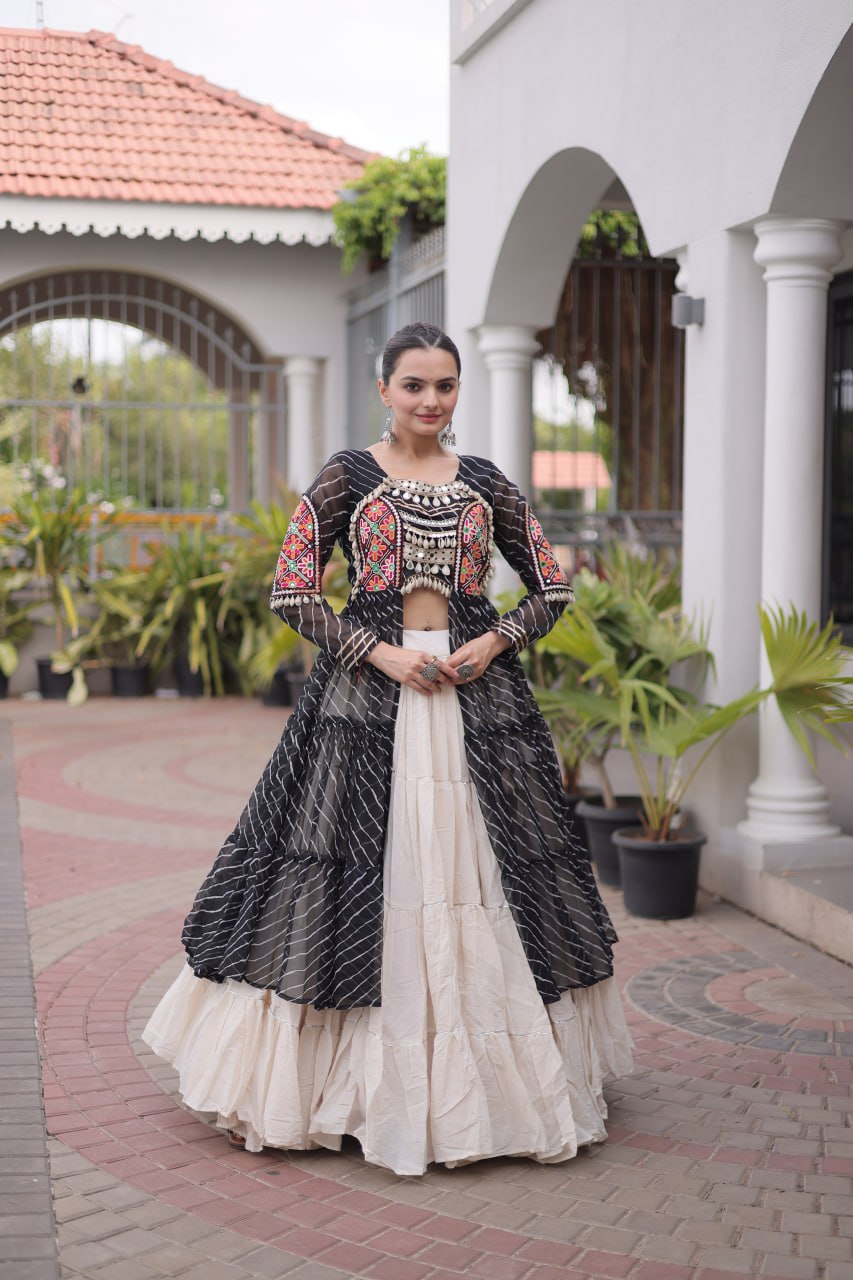 Excluisve Leheriya  Kurti Lehenga Navrati Set