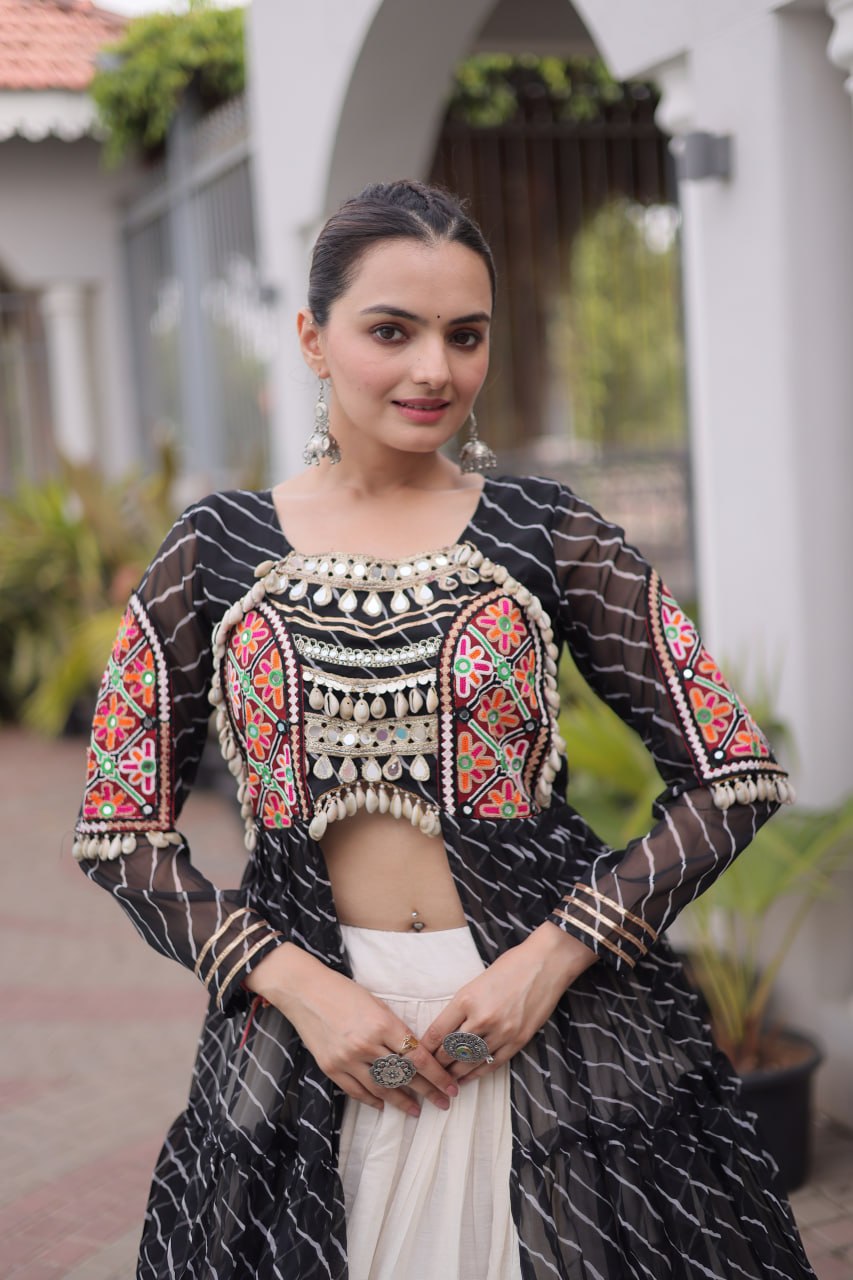 Excluisve Leheriya  Kurti Lehenga Navrati Set