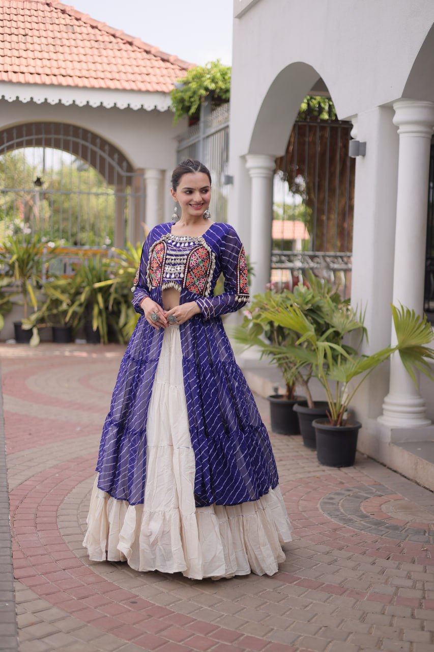 Excluisve Leheriya  Kurti Lehenga Navrati Set