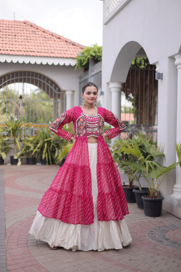 Excluisve Leheriya  Kurti Lehenga Navrati Set