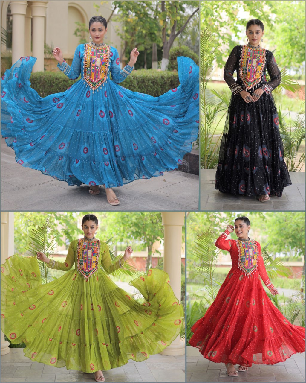Geogrette Bandhani Print Kutchi Patchwork Festive Gown