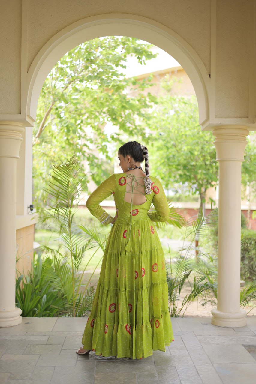 Geogrette Bandhani Print Kutchi Patchwork Festive Gown