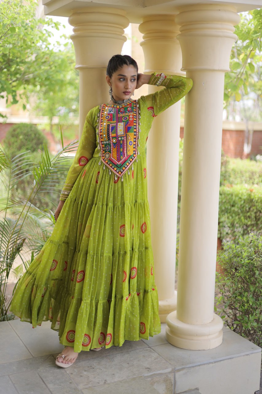 Geogrette Bandhani Print Kutchi Patchwork Festive Gown