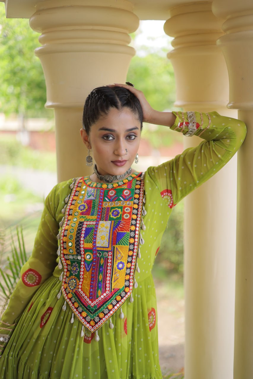 Geogrette Bandhani Print Kutchi Patchwork Festive Gown