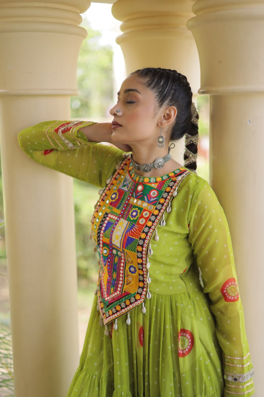 Geogrette Bandhani Print Kutchi Patchwork Festive Gown