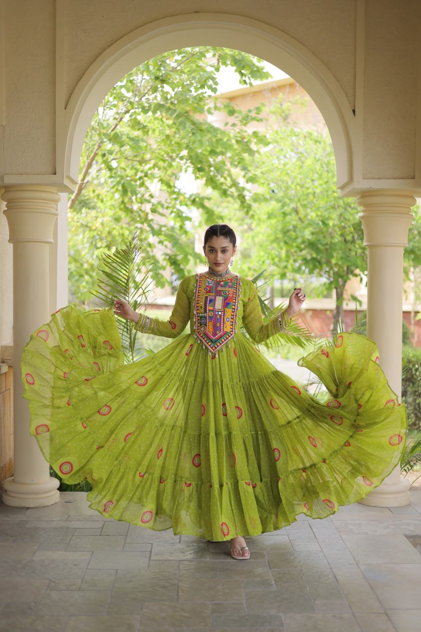 Geogrette Bandhani Print Kutchi Patchwork Festive Gown