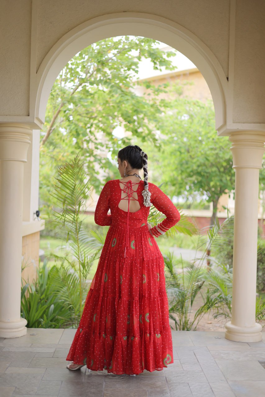 Geogrette Bandhani Print Kutchi Patchwork Festive Gown
