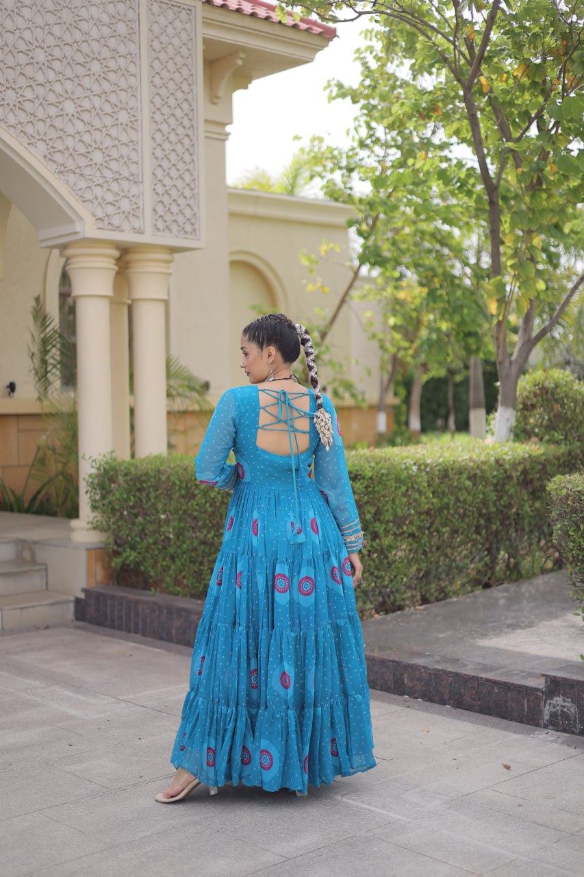 Geogrette Bandhani Print Kutchi Patchwork Festive Gown