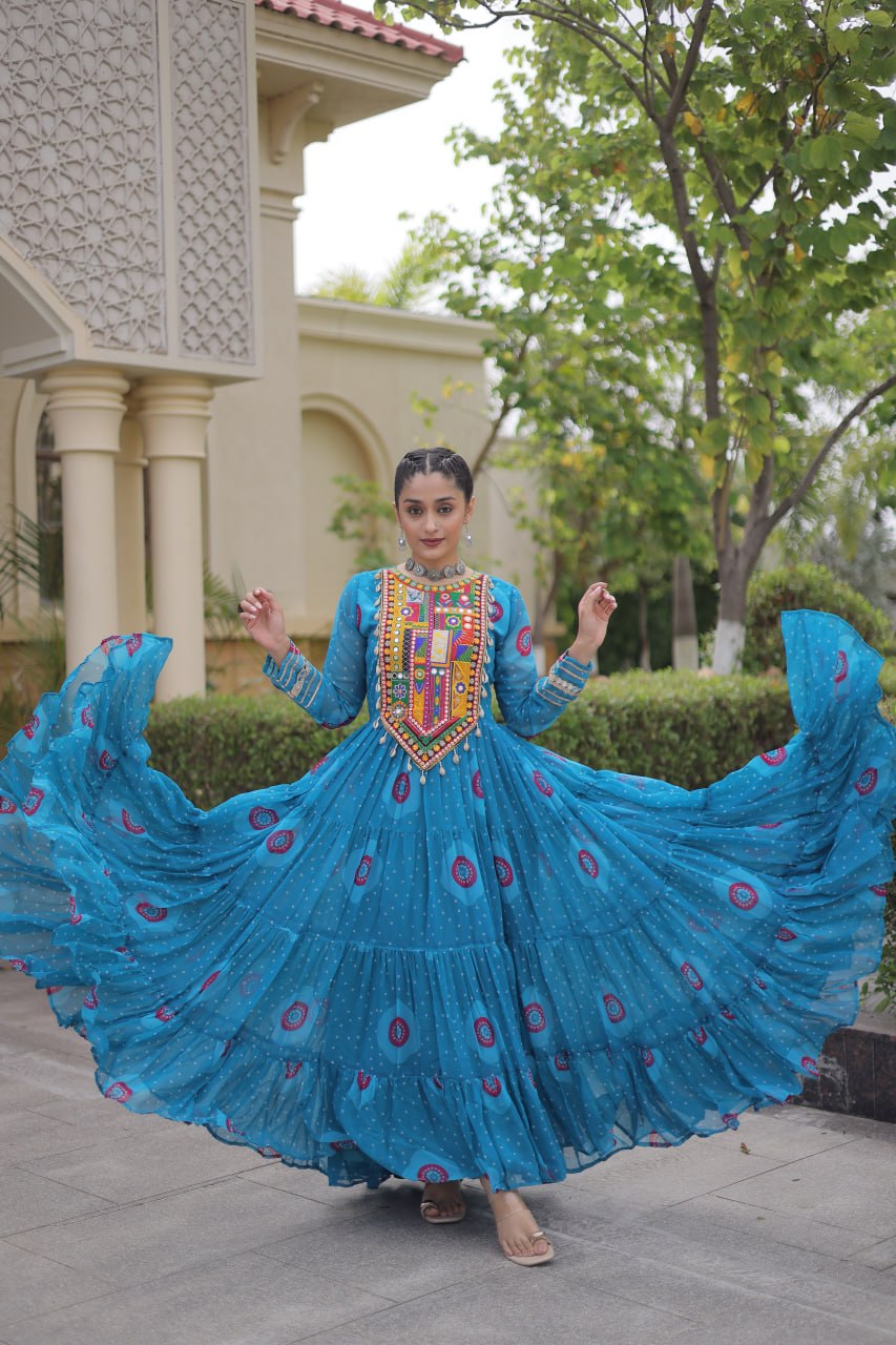 Geogrette Bandhani Print Kutchi Patchwork Festive Gown