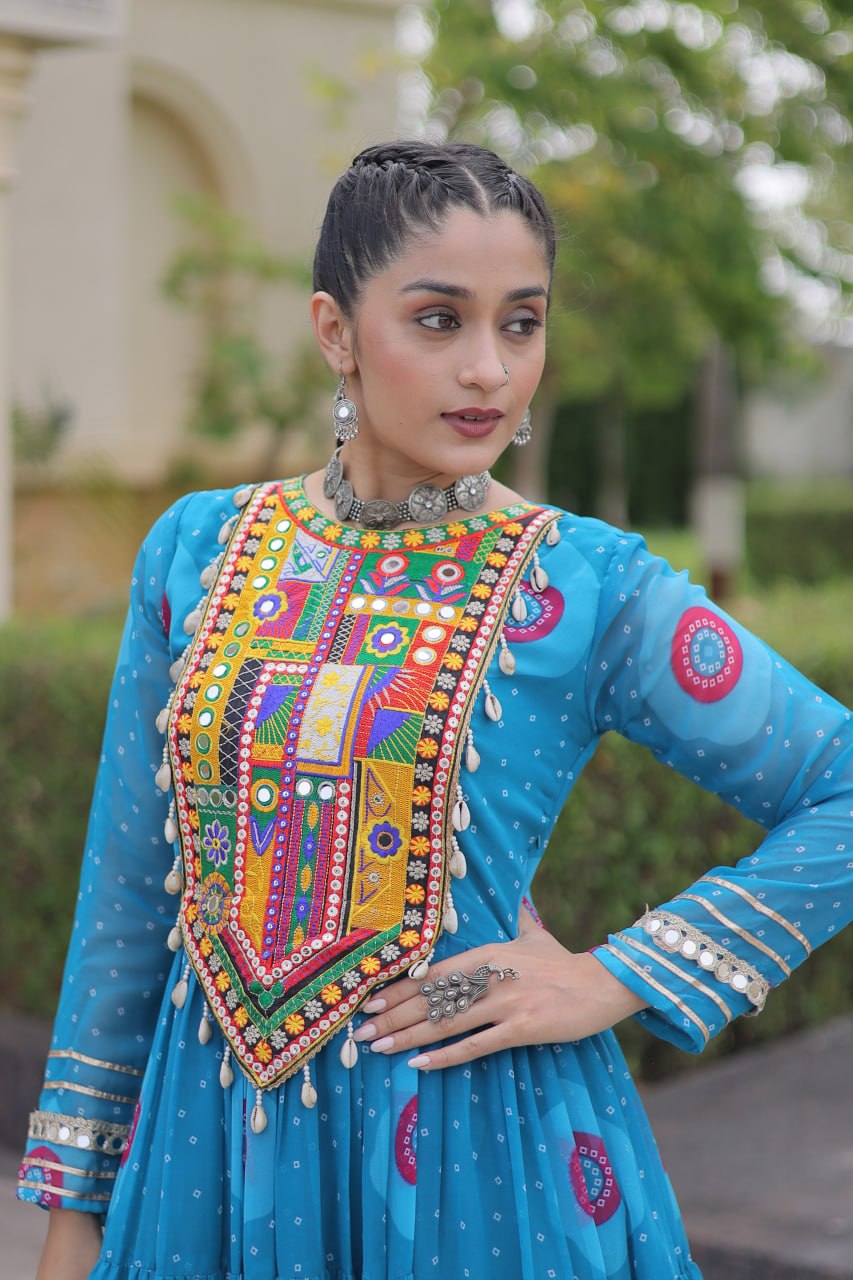 Geogrette Bandhani Print Kutchi Patchwork Festive Gown