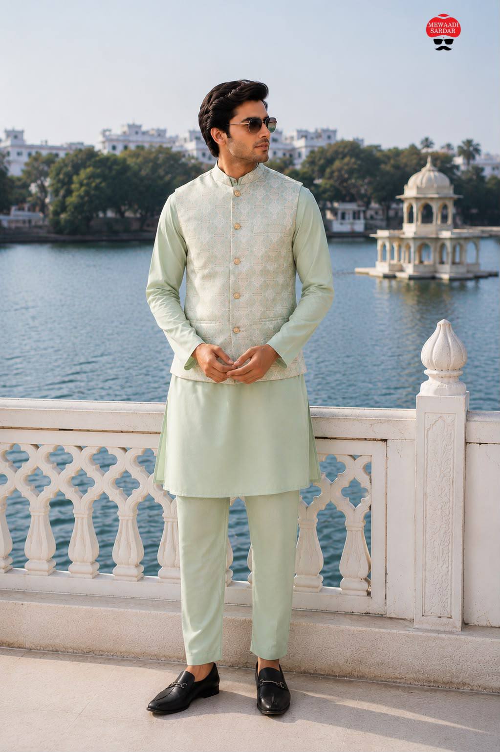 Mens's Royal Kurta Pant Set with Koti