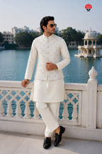 Mens's Royal Kurta Pant Set with Koti