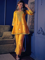 Ethnic Crepe Silk Kurta Palazzo Set With Mirror Work