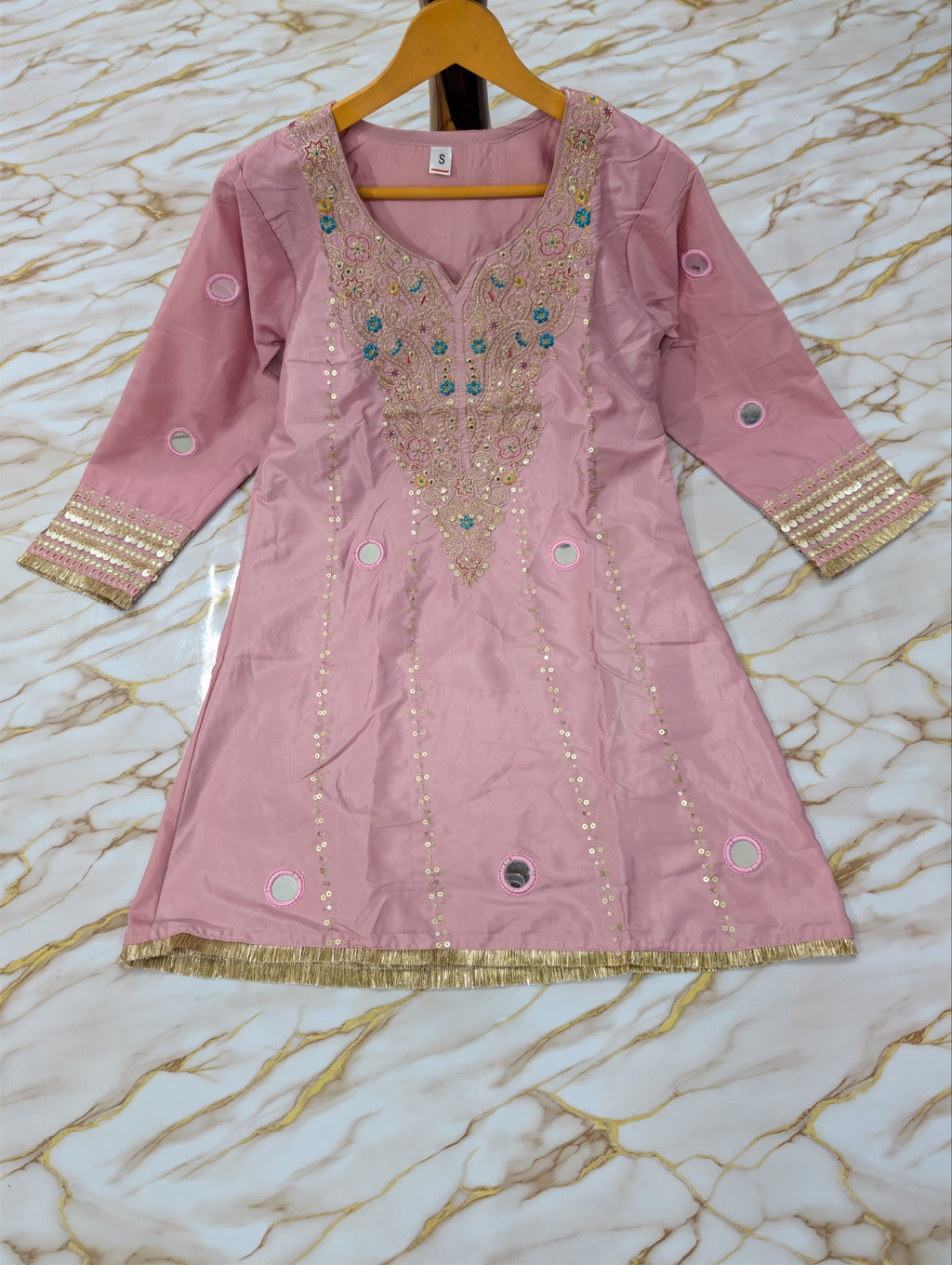 Ethnic Crepe Silk Kurta Palazzo Set With Mirror Work