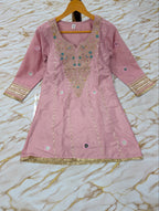 Ethnic Crepe Silk Kurta Palazzo Set With Mirror Work