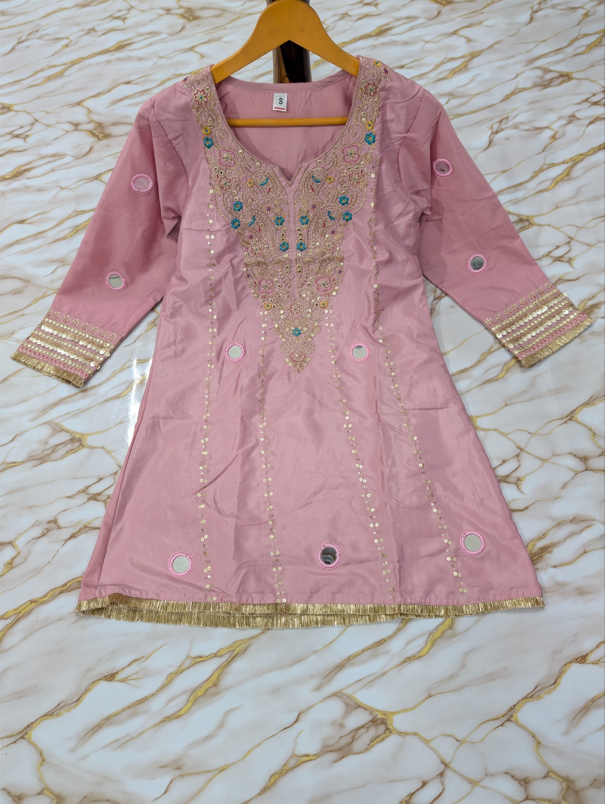 Ethnic Crepe Silk Kurta Palazzo Set With Mirror Work