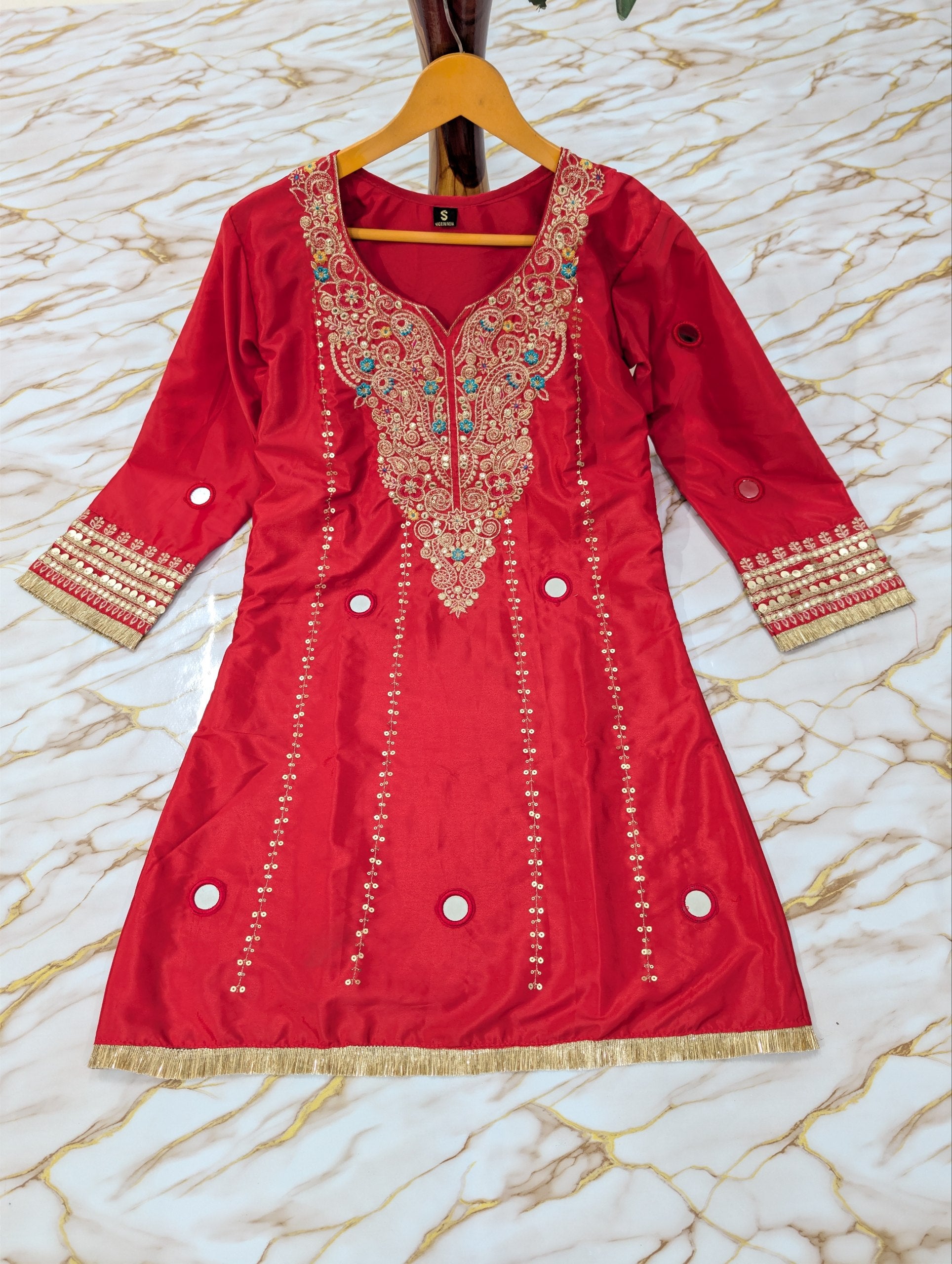 Ethnic Crepe Silk Kurta Palazzo Set With Mirror Work