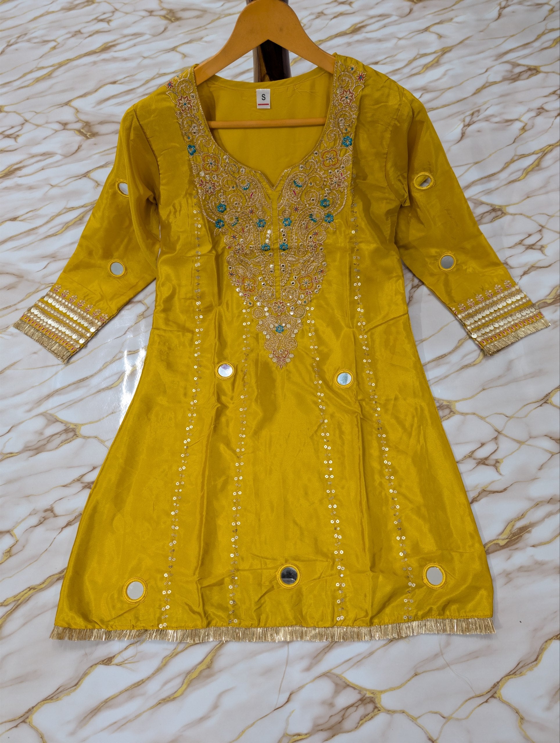 Ethnic Crepe Silk Kurta Palazzo Set With Mirror Work
