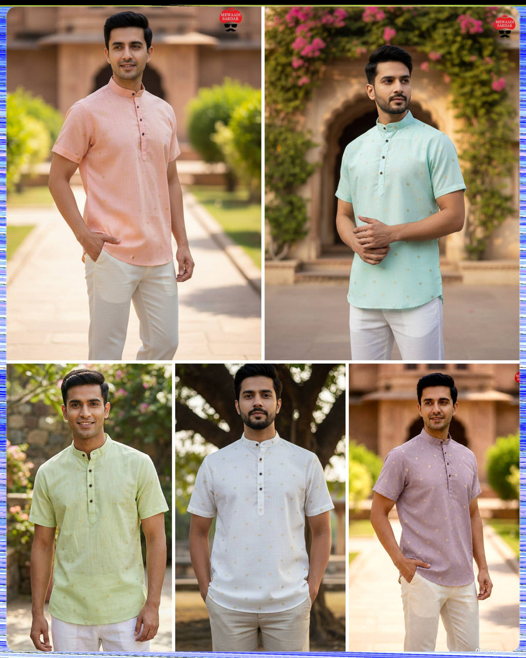 Men's Linen Cotton Half Sleeve Casual Wear Kurta