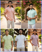 Men's Linen Cotton Half Sleeve Casual Wear Kurta