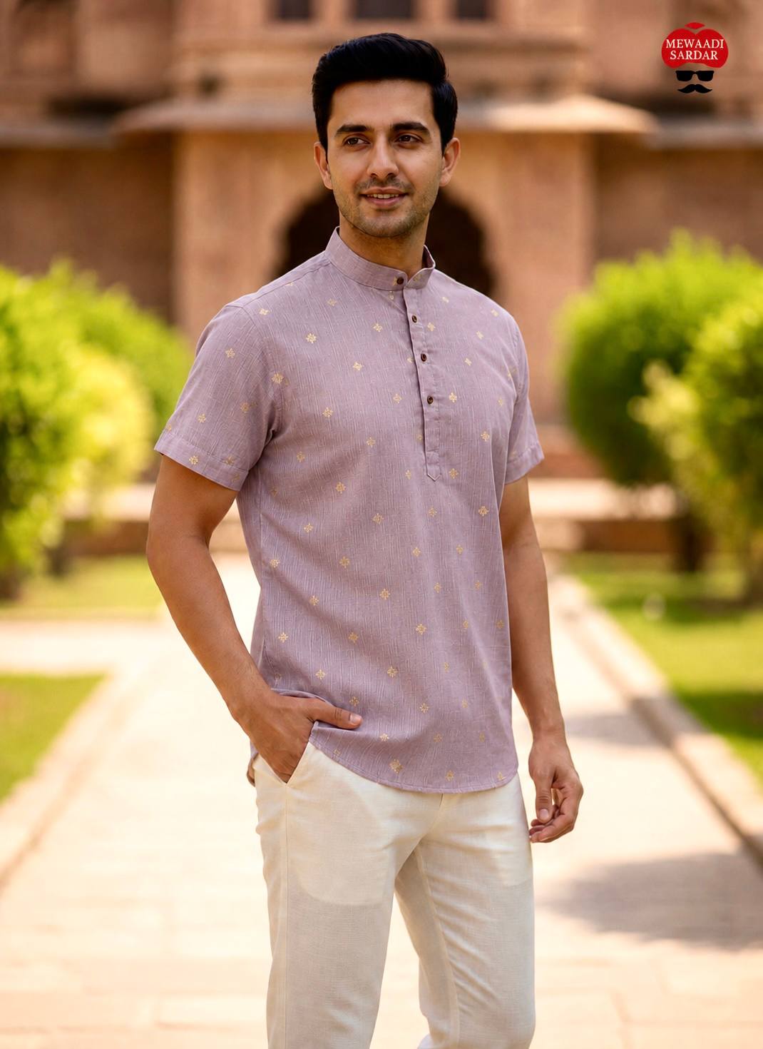 Men's Linen Cotton Half Sleeve Casual Wear Kurta