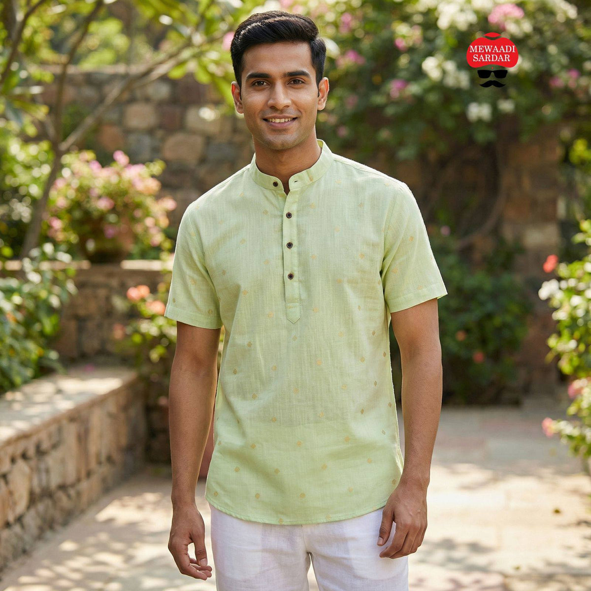 Men's Linen Cotton Half Sleeve Casual Wear Kurta