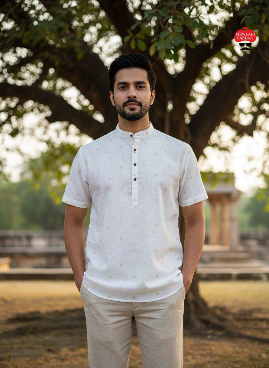 Men's Linen Cotton Half Sleeve Casual Wear Kurta