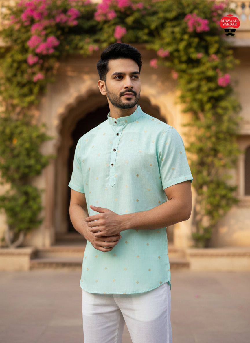 Men's Linen Cotton Half Sleeve Casual Wear Kurta