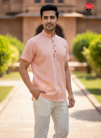 Men's Linen Cotton Half Sleeve Casual Wear Kurta